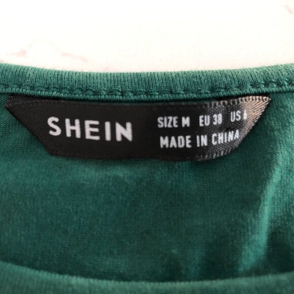 Shein Casual Short Slv Scoop Neck Ruched Sides Poly Blend Top Green Sz 6 NWOT - Picture 9 of 11